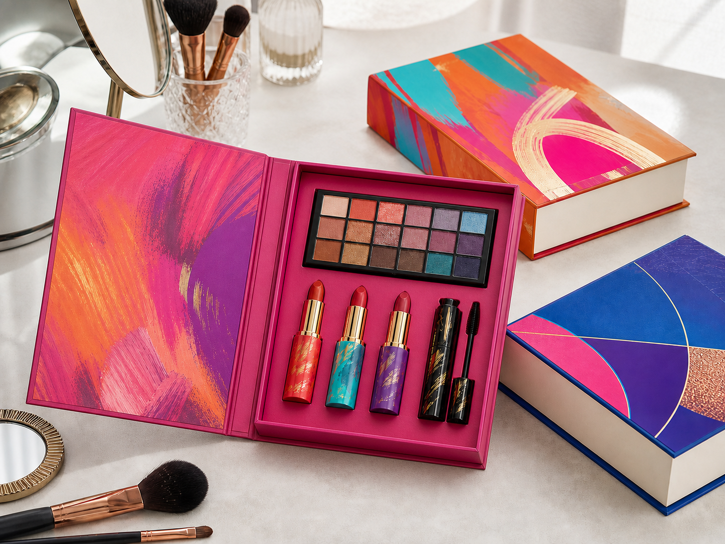 Book shape makeup box for palette and lipstick gift set