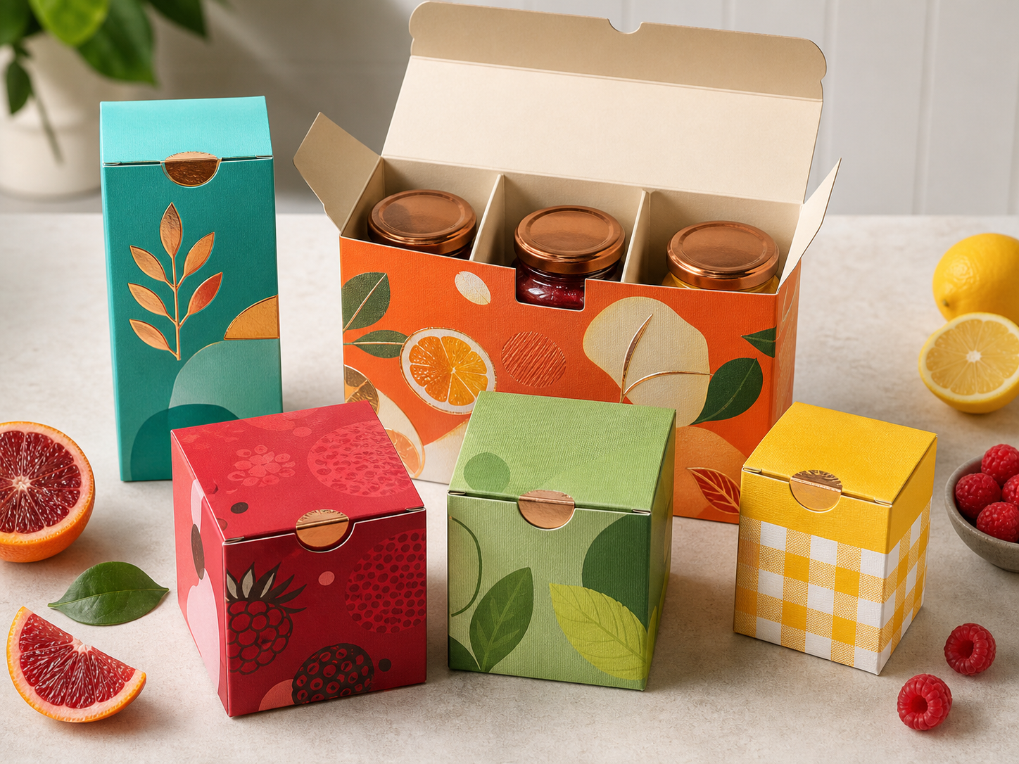 Small partitioned micro corrugated food jar and snack printed retail box