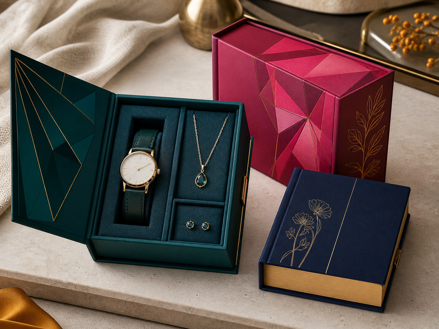 Book style jewelry and watch presentation box with soft insert