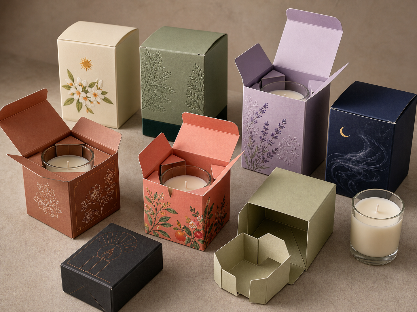 Folding candle carton with protective paper insert