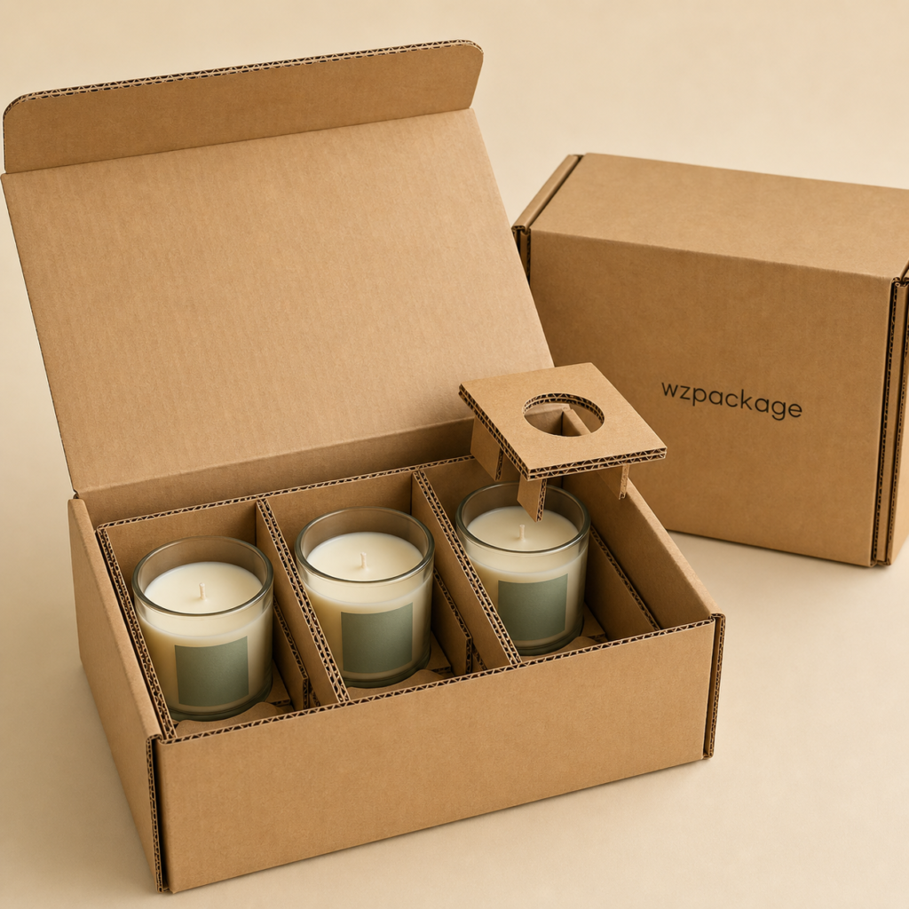 Kraft corrugated candle shipping box with dividers for glass jars