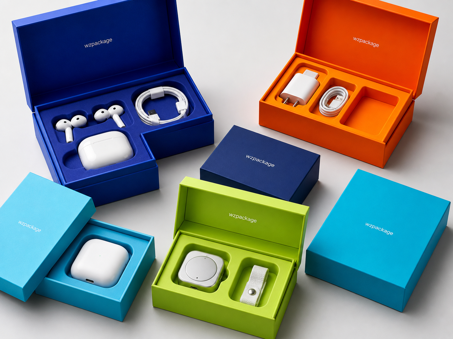 Custom rigid electronics box with molded paper insert for accessories