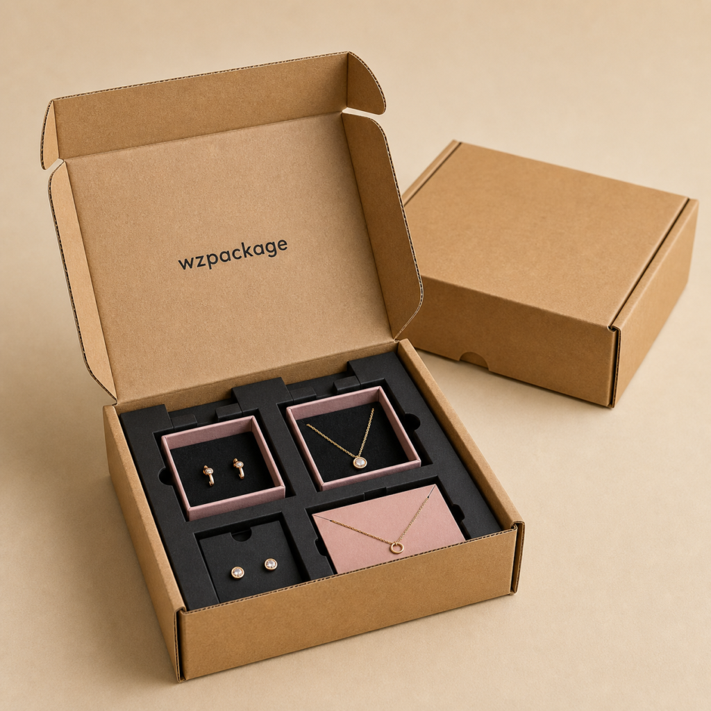 Compact corrugated jewelry mailer box with protective paper insert