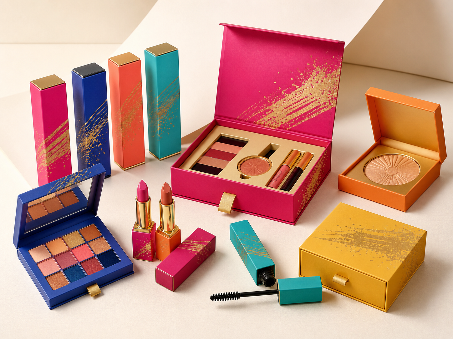 Custom makeup boxes for lipstick eyeshadow palette compact and mascara products