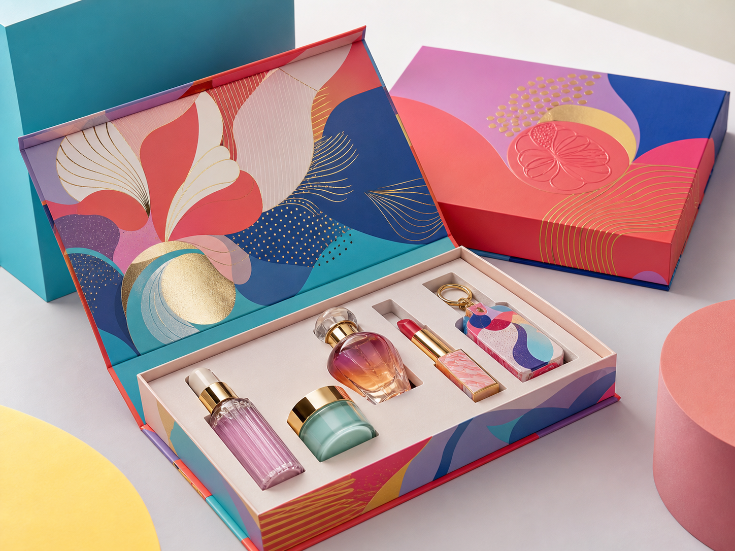 Book style PR influencer sample kit with multiple beauty products