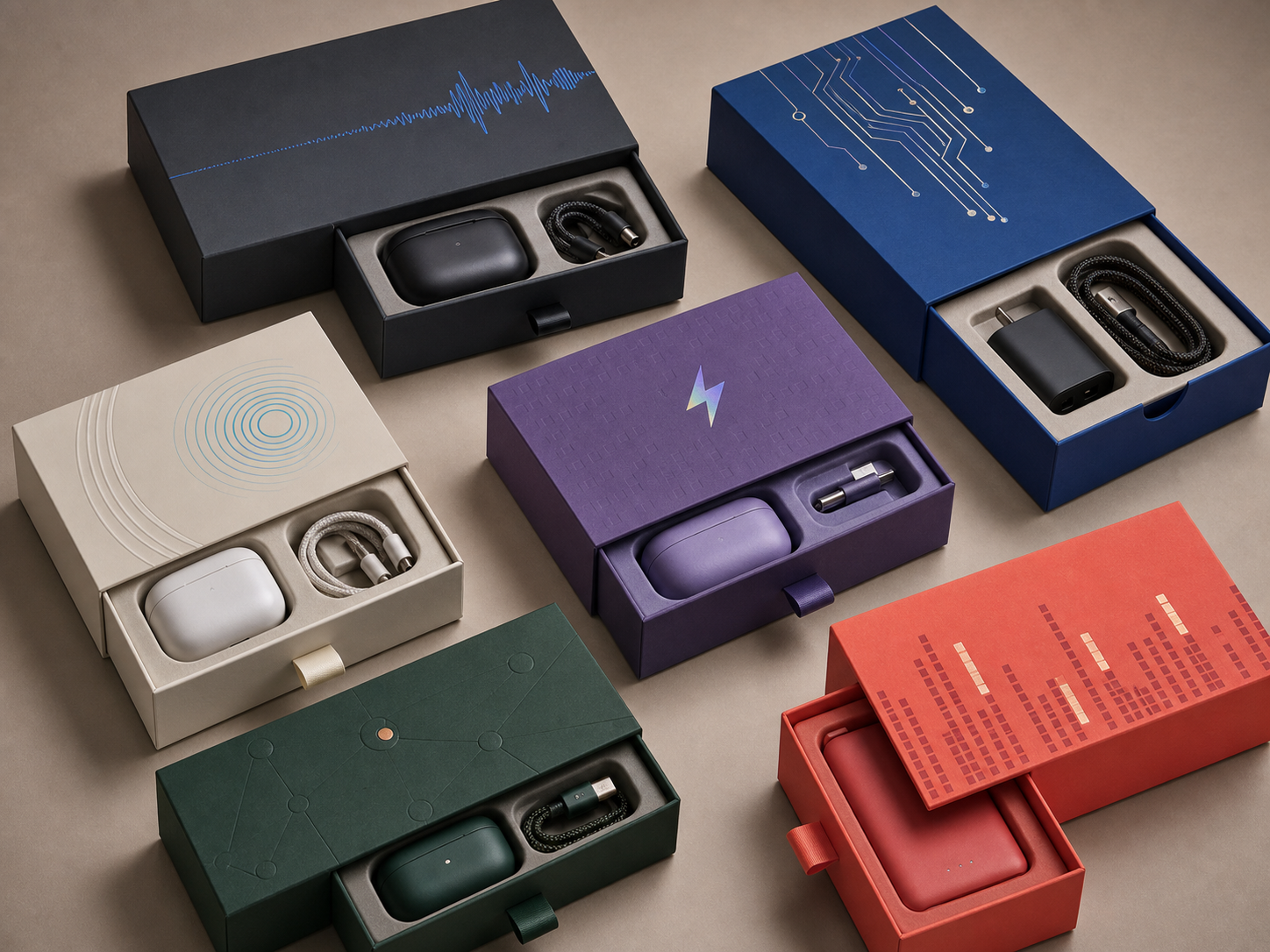 Drawer paper box for wireless earbuds charger and cable accessories