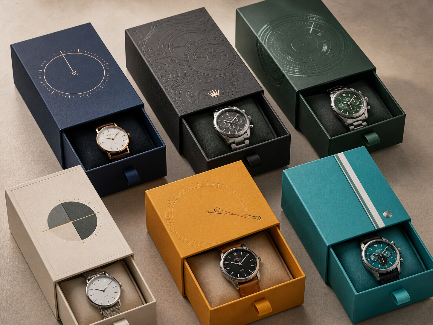 Custom sliding drawer paper box for wristwatch presentation