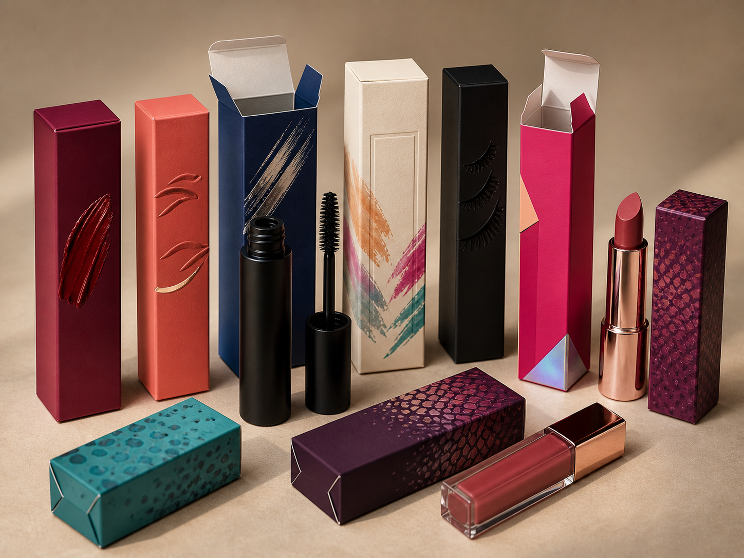 Custom folding cartons for lipstick mascara and makeup products