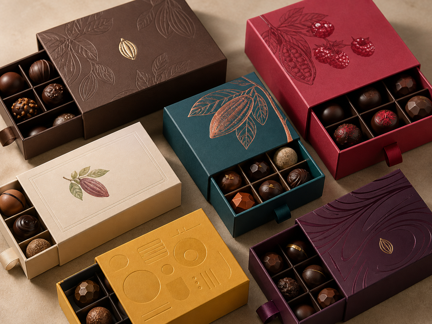 Sliding drawer chocolate box with divided confectionery tray