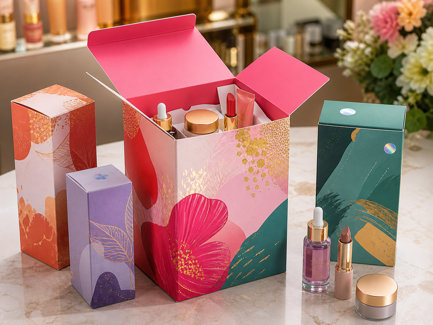 Small micro corrugated folding printed retail box for cosmetic gift set