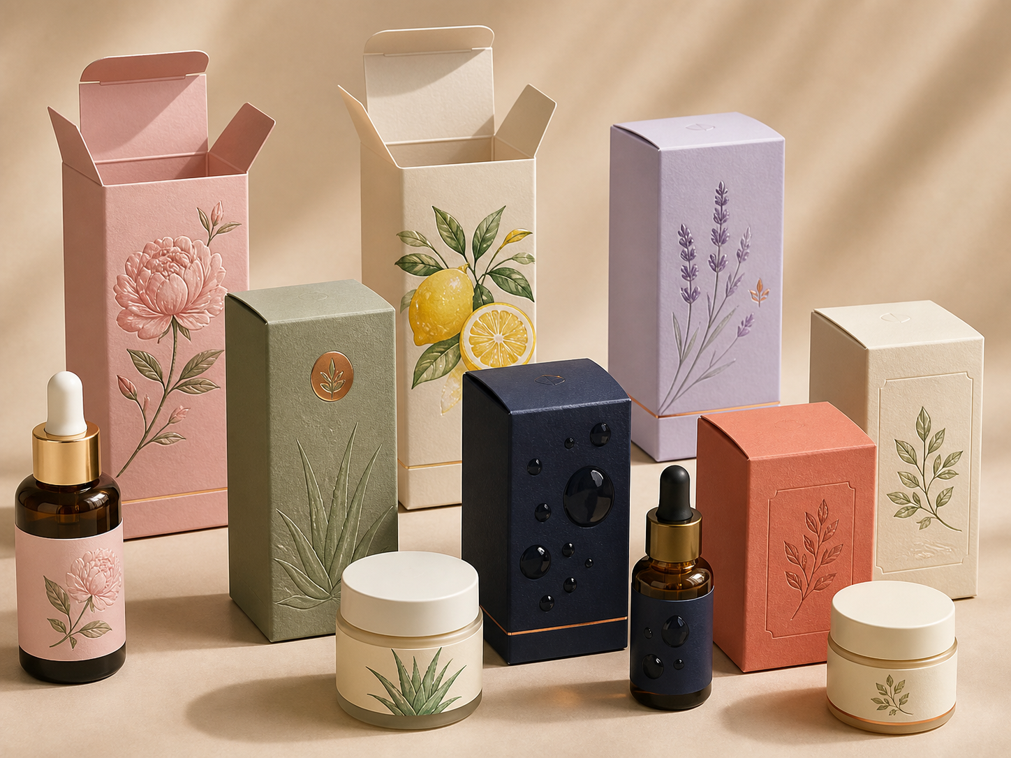 Folding paper cartons for skincare serum and cream products