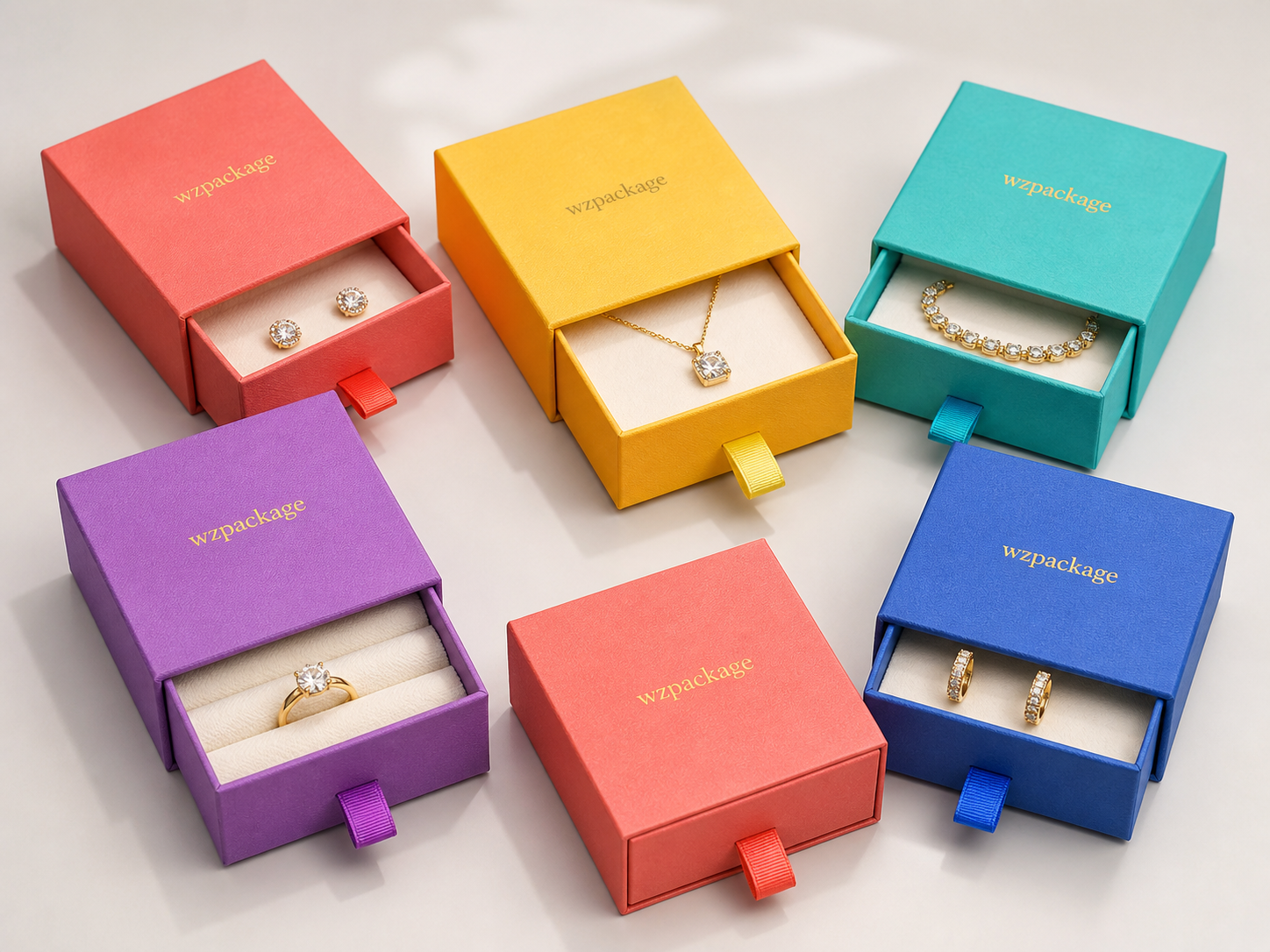 Custom paper drawer box with jewelry insert and pull tab