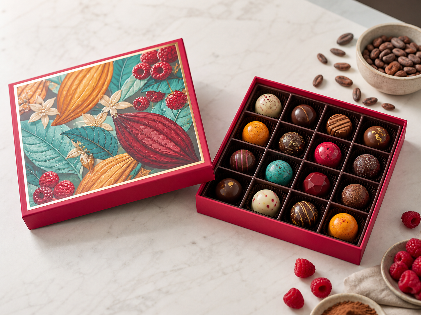 Lid and base chocolate gift box with divided confectionery tray
