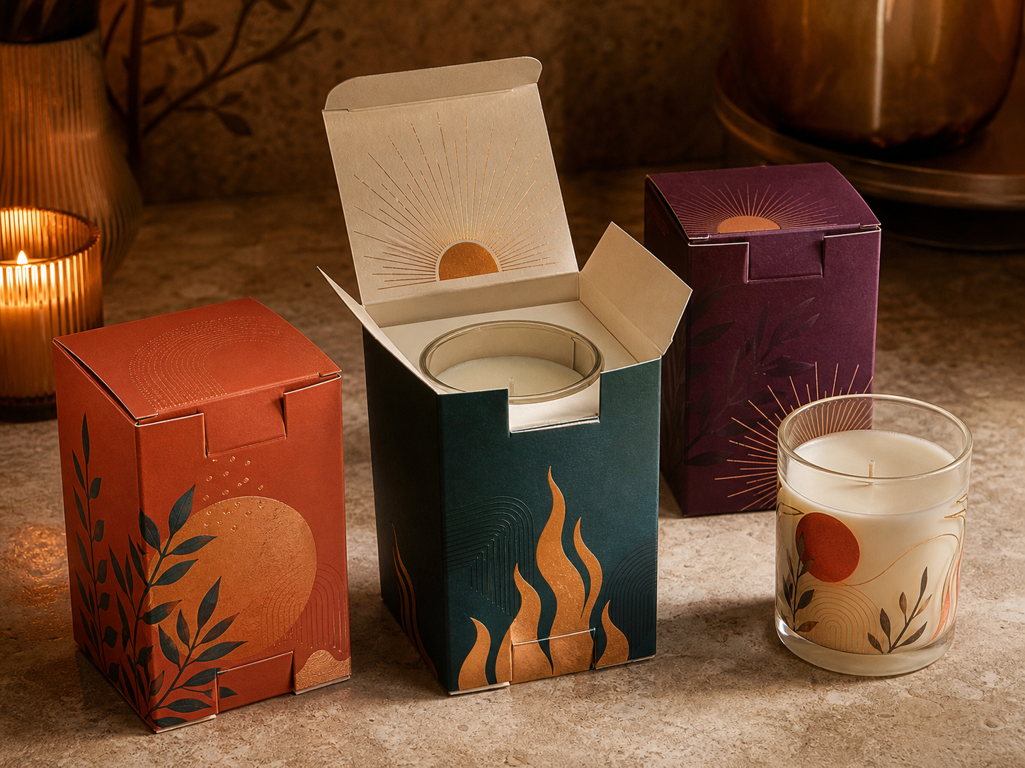 Small micro corrugated candle printed carton with top insert