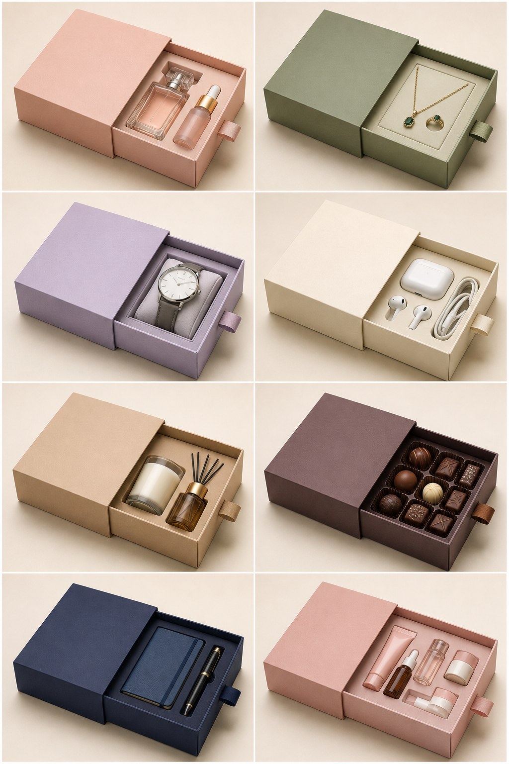 Custom drawer box for perfume bottle and skincare serum set