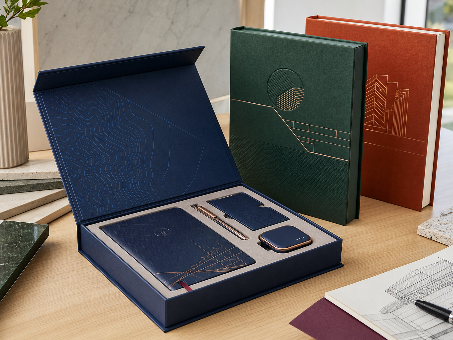 Book style corporate gift box for notebook pen and accessory