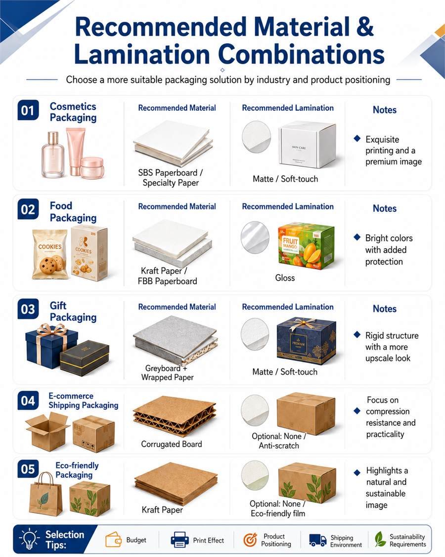 Recommended paper box material and lamination combinations for cosmetics, food, gift, ecommerce and eco packaging